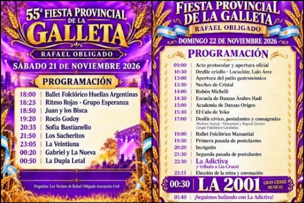 Rafael Obligado se prepara para la 55.ª Fiesta Provincial de la Galleta con dos jornadas de música, tradición y gastronomía