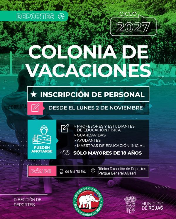 Convocatoria laboral: abre la inscripción para el equipo de la Colonia de Vacaciones 2027 en Rojas